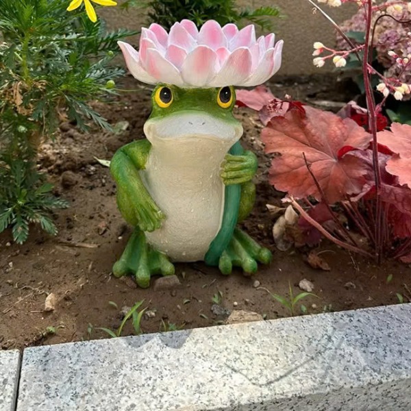 Đèn LED Mô Phỏng Con Ếch Frog Cầm Hoa Sen Phát sáng 3D Frog Fiberglass Light làm từ sợi thủy tinh nhựa Zalaa dành cho Dự án Vườn Ánh Sáng