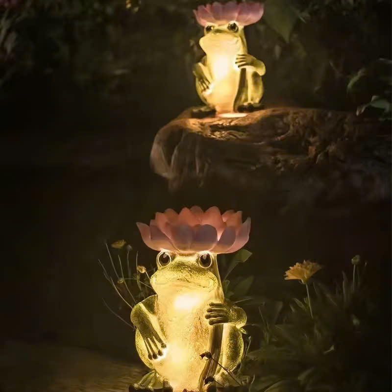 Đèn LED Mô Phỏng Con Ếch Frog Cầm Hoa Sen Phát sáng 3D Frog Fiberglass Light làm từ sợi thủy tinh nhựa Zalaa dành cho Dự án Vườn Ánh Sáng