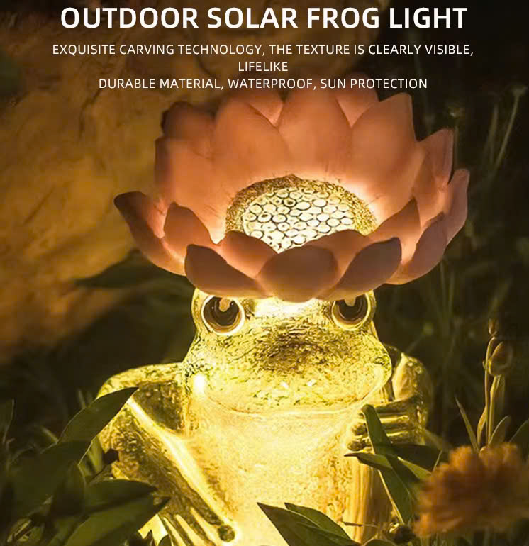 Đèn LED Mô Phỏng Con Ếch Frog Cầm Hoa Sen Phát sáng 3D Frog Fiberglass Light làm từ sợi thủy tinh nhựa Zalaa dành cho Dự án Vườn Ánh Sáng
