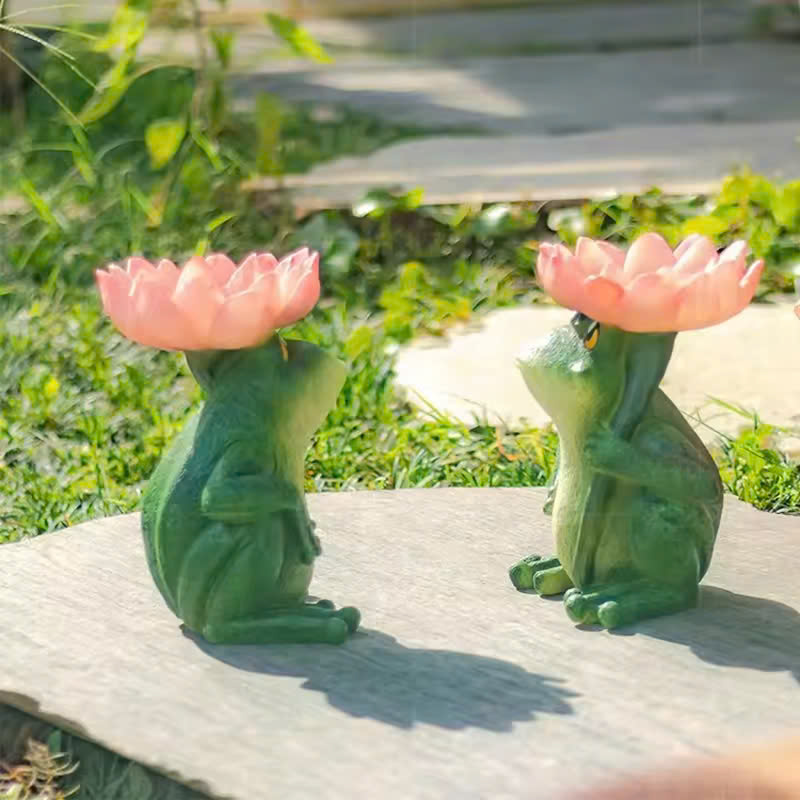 Đèn LED Mô Phỏng Con Ếch Frog Cầm Hoa Sen Phát sáng 3D Frog Fiberglass Light làm từ sợi thủy tinh nhựa Zalaa dành cho Dự án Vườn Ánh Sáng