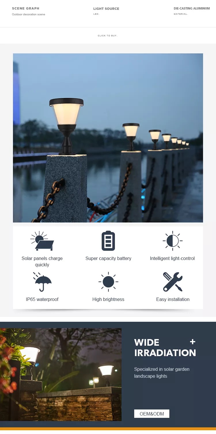 Đèn LED Năng Lượng Mặt Trời Trụ Cột Hàng Rào Trang Trí Sân Vườn Zalaa ZG-ZTD2106