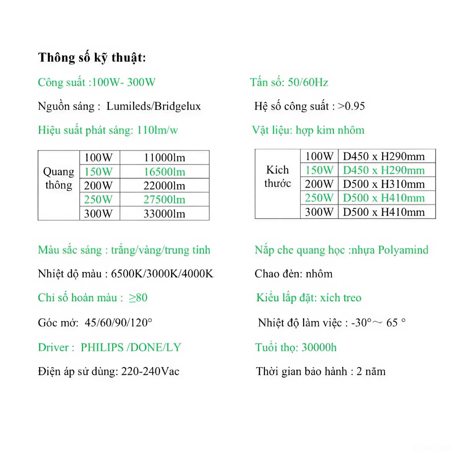 Đèn LED Nhà Xưởng 300W 110lm/w ZHB-300W-SMD-ZALAA | Full Philips 33000lm