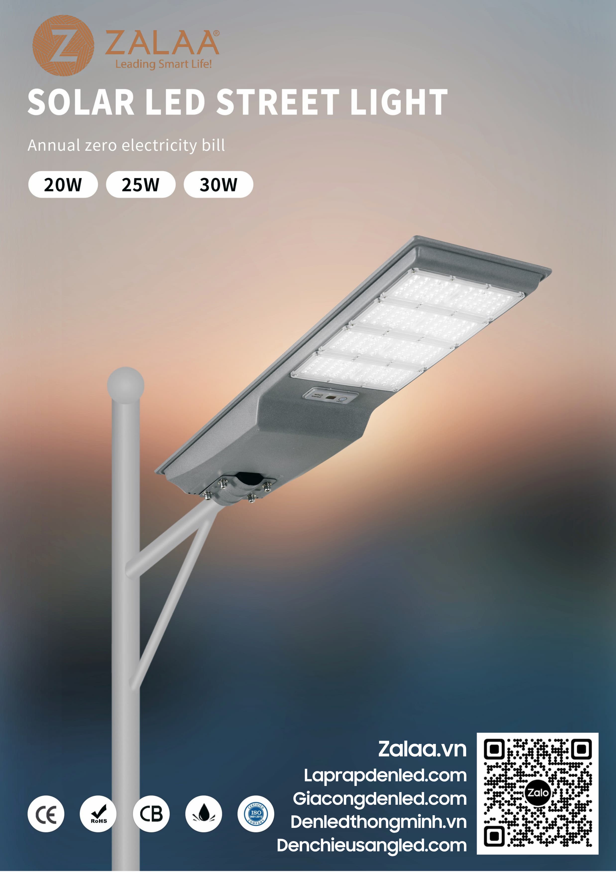 Đèn LED Solar NLMT Liền Thể ZKC-TG 25W All in One | ZALAA Street Light