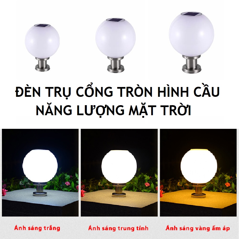 Đèn Trụ Cổng Tường Rào Ngoài Trời Kiểu Dáng Quả Cầu Solar Garden Lighting