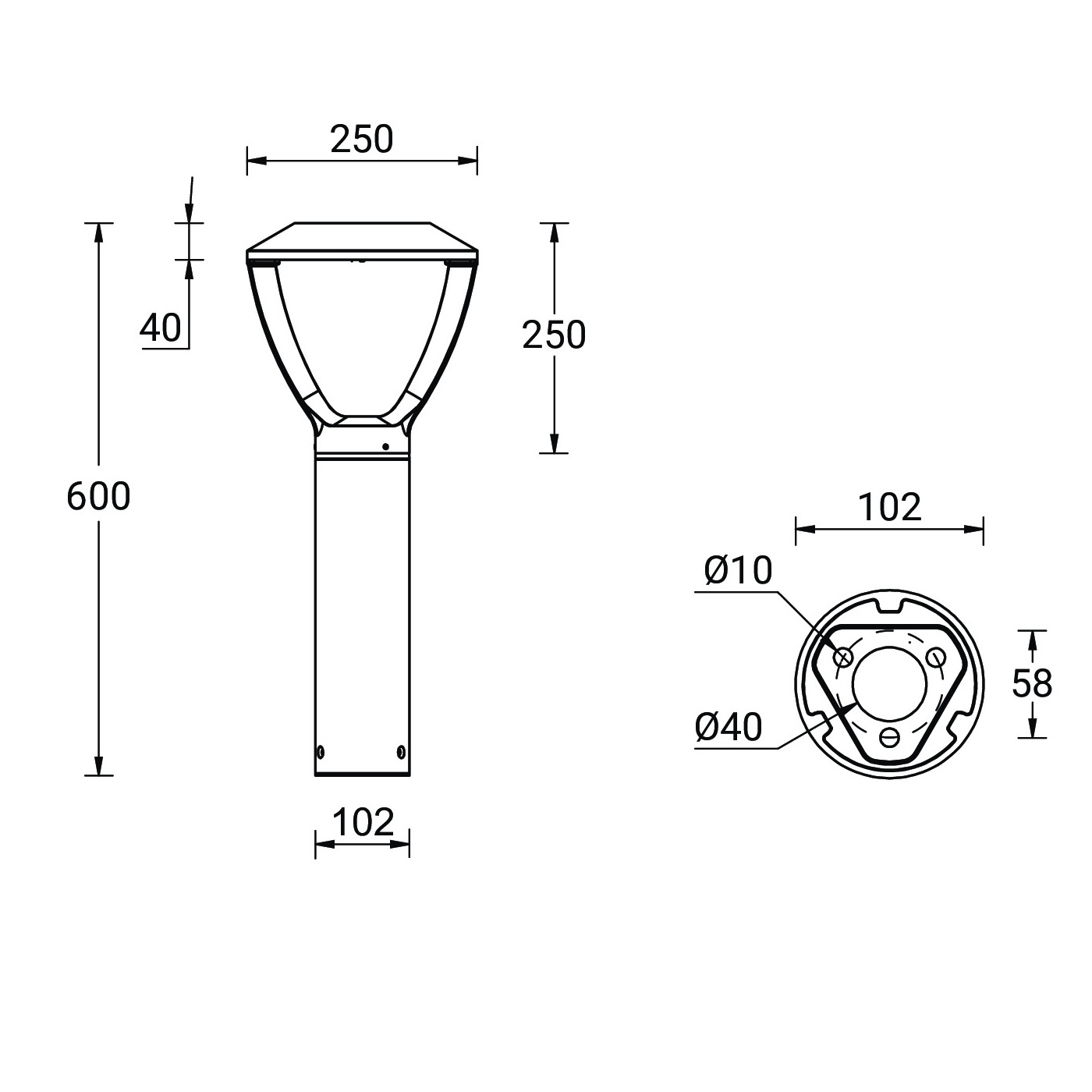 Đèn Nấm Sân Vườn ZALAA ZNSV-H600xW250.10W, Có thân tròn Ø102 cao H0,6m
