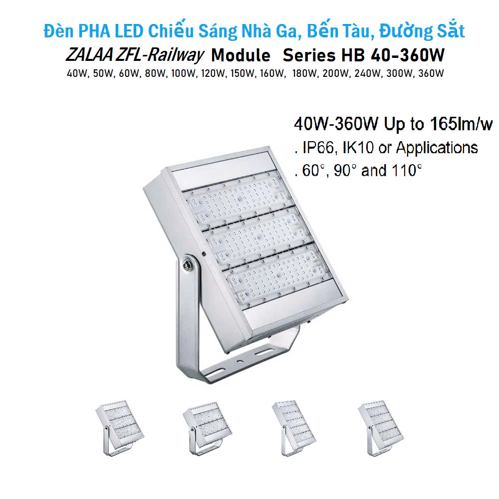 Đèn Pha LED Ngoài Trời Chiếu Sáng Gầm Cầu Đường Sắt Tốc Độ Cao ZFL-Railway 40W-360W ZALAA Railway Station Lighting
