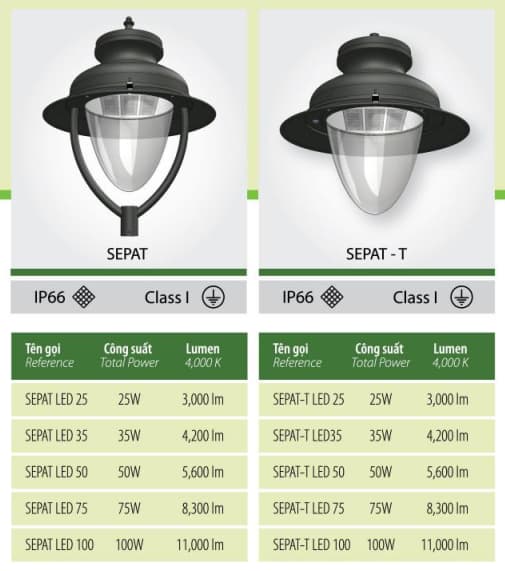 ĐÈN LED SEPAT - Bóng cho cột đèn trang trí công viên, cảnh quan sân vườn