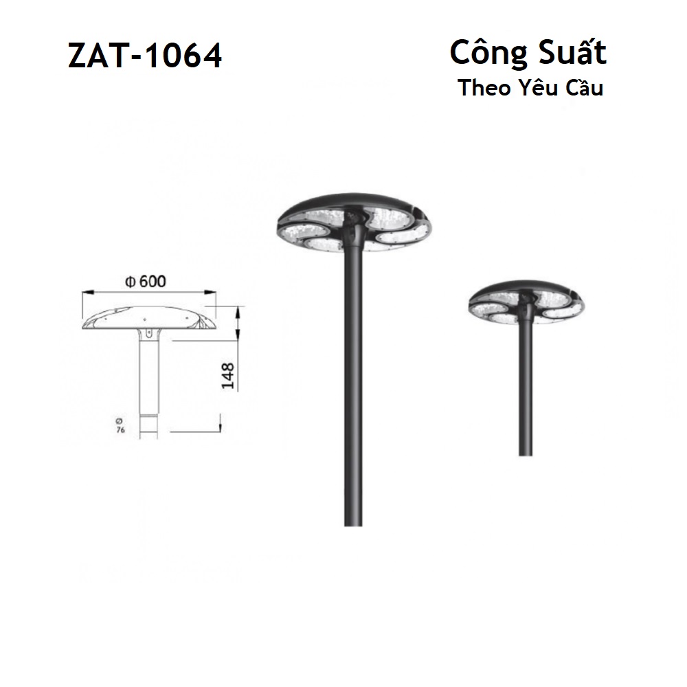 Đèn LED Chiếu Sáng Cảnh Quan Công Viên ZAT-1064 - Phù Hợp Cột Từ 3-6M với Công suất Từ 30W đến 90W