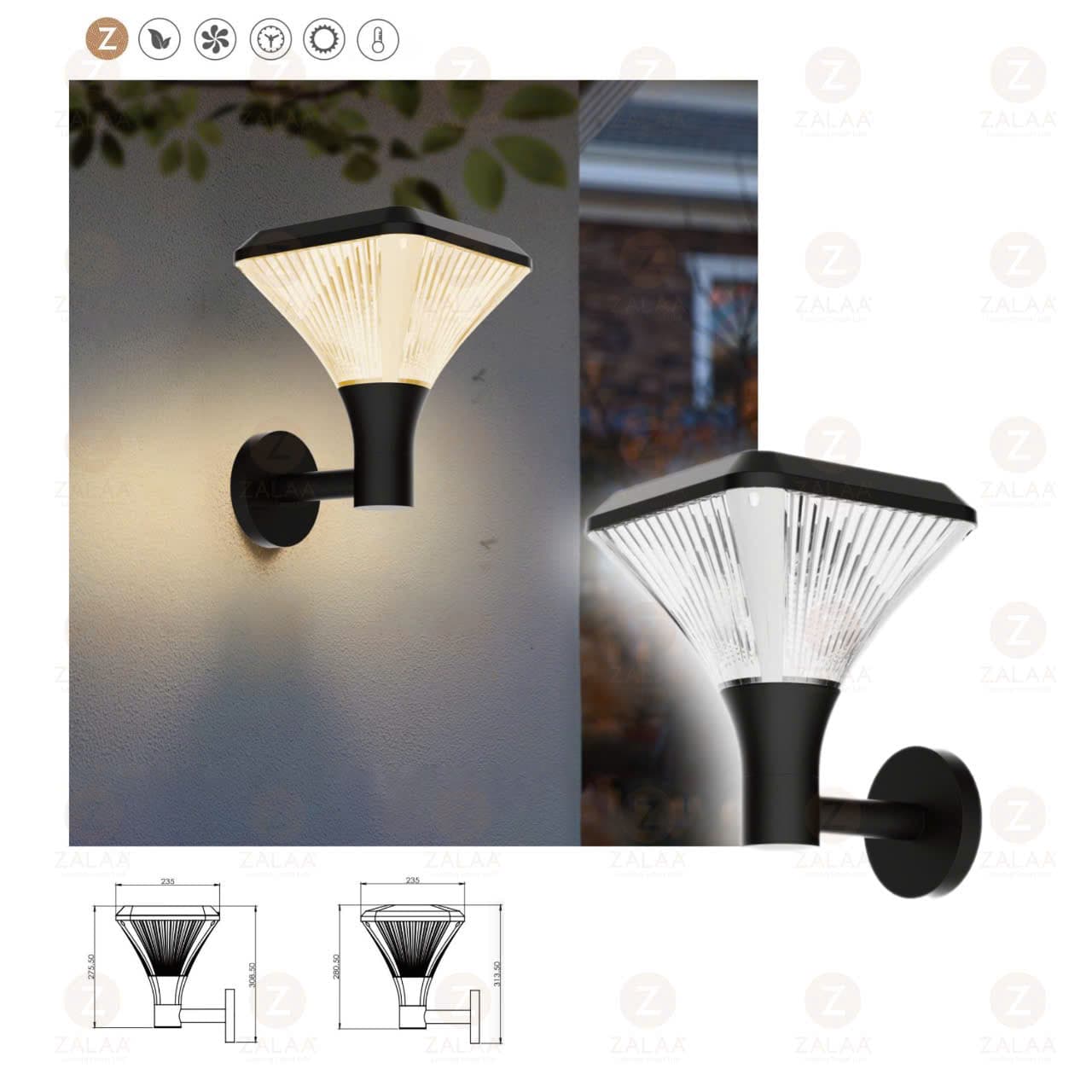 Đèn Treo Tường Biệt Thự, Cửa Nhà, Cổng Sân Vườn Năng Lượng Mặt Trời Hiện Đại ZGT-BD1008 - Square diamond wall lamp smart home lighting