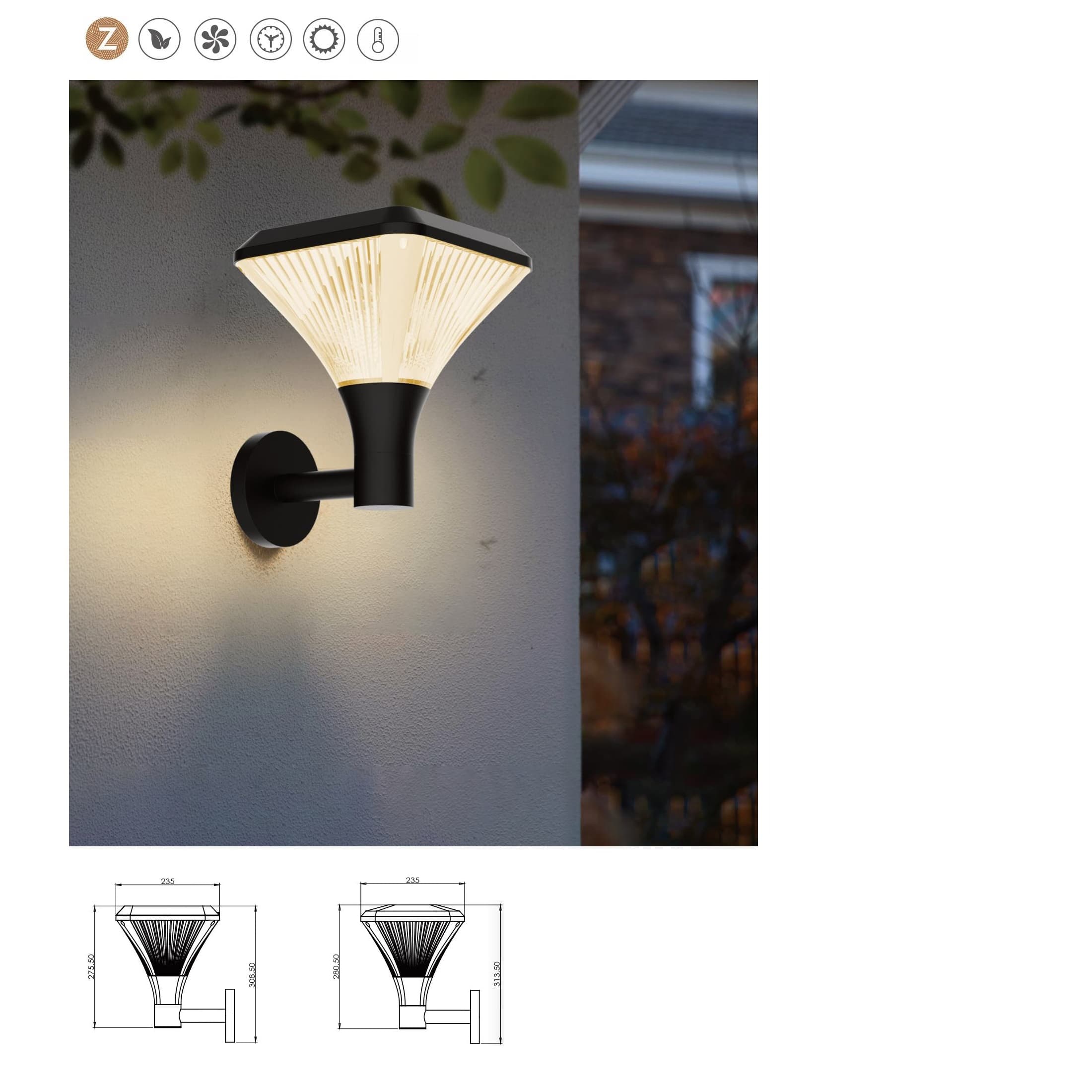 Đèn Treo Tường Biệt Thự, Cửa Nhà, Cổng Sân Vườn Năng Lượng Mặt Trời Hiện Đại ZGT-BD1008 - Square diamond wall lamp smart home lighting