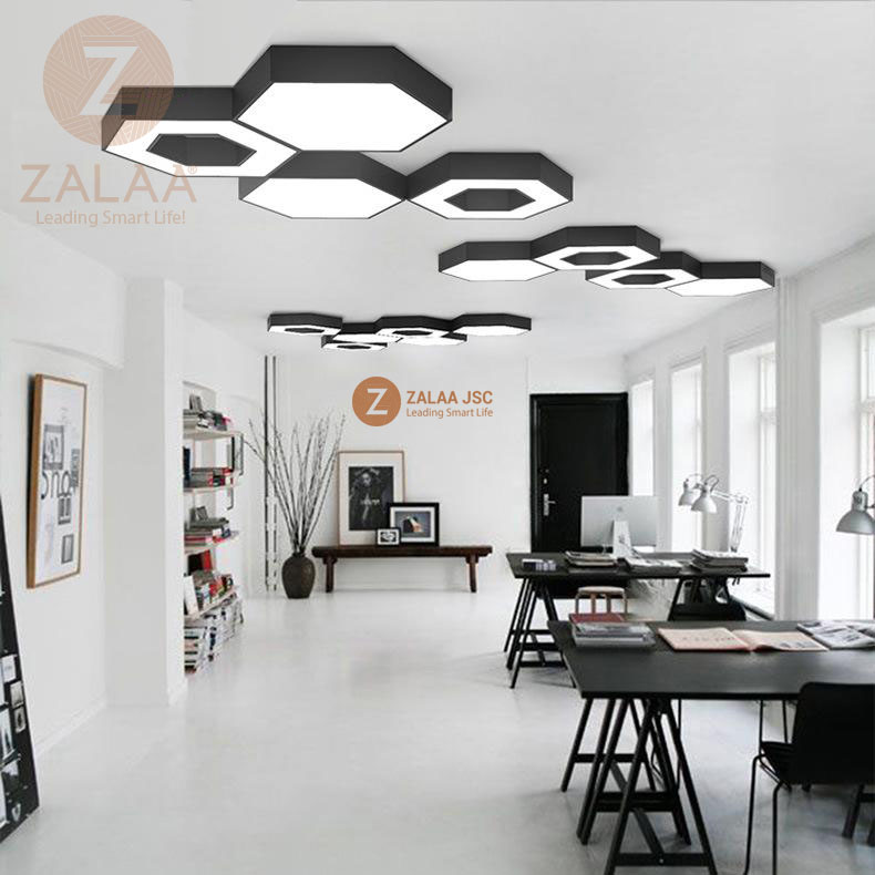 Đèn thả trần văn phòng hình lục giác rỗng giữa ánh sáng viền, chiều dài cạnh 600mm, 98w