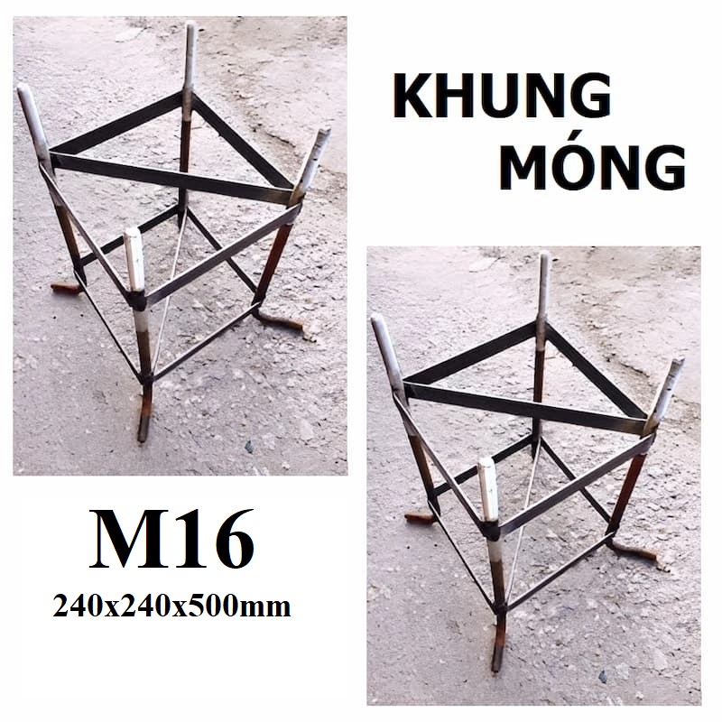 Khung Móng Cột Đèn M16 Kích Thước 240x240x500mm - Hệ Thống Neo Giữ Trụ Đèn Chiếu Sáng & Camera - ZALAA OEM