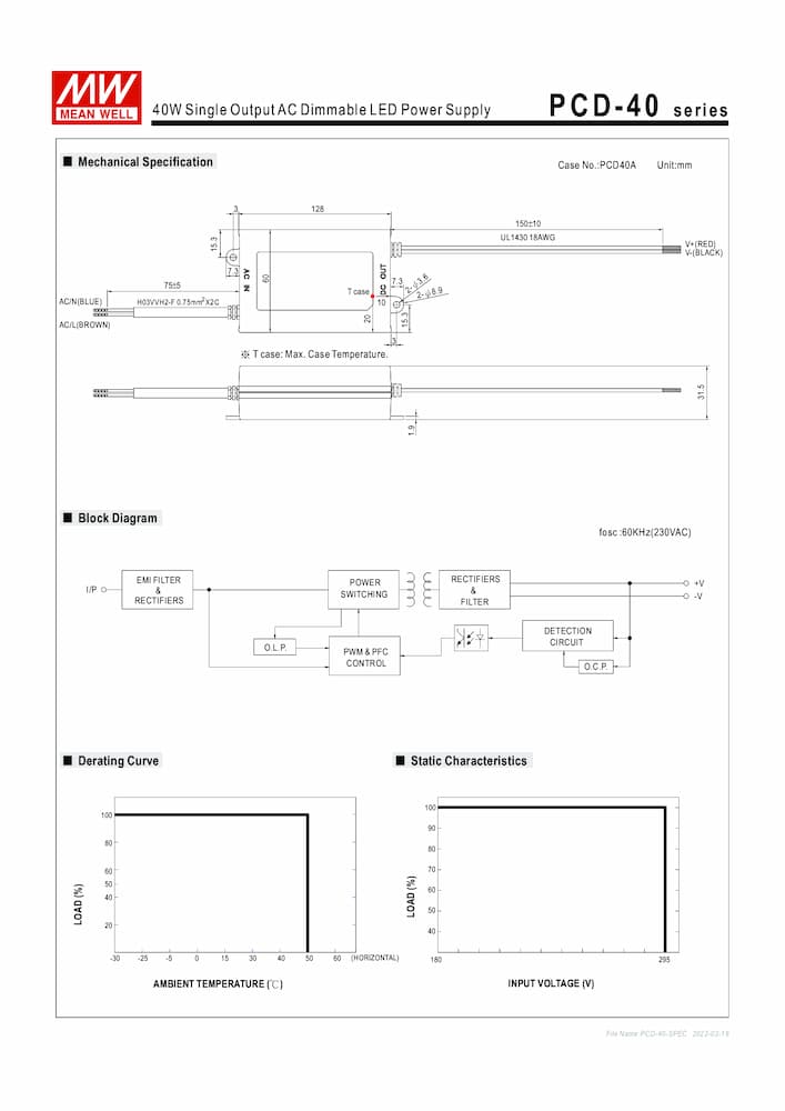 Nguồn Meanwell PCD-40 - LED Driver sử dụng cho Đèn chiếu sáng trong nhà