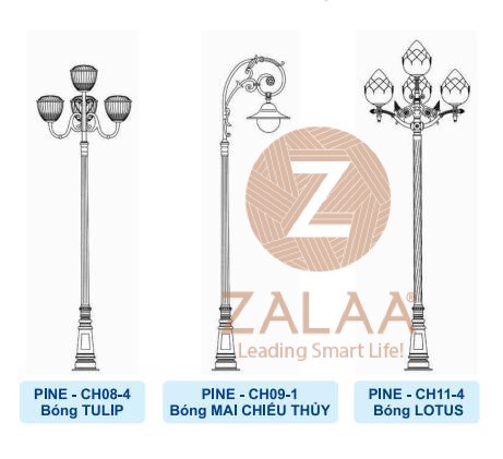 Cột Đèn Công Viên PINE các mẫu mã bóng đèn ZALAA