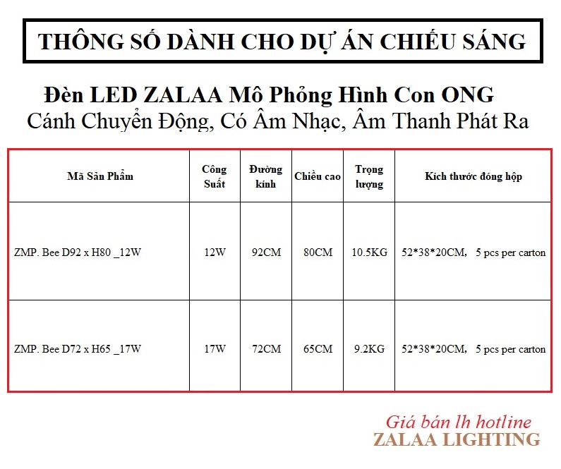 Đèn LED ZALAA Mô Phỏng Hình Con Ong Chuyển Động Có Âm Thanh Cho Dự Án Chiếu Sáng