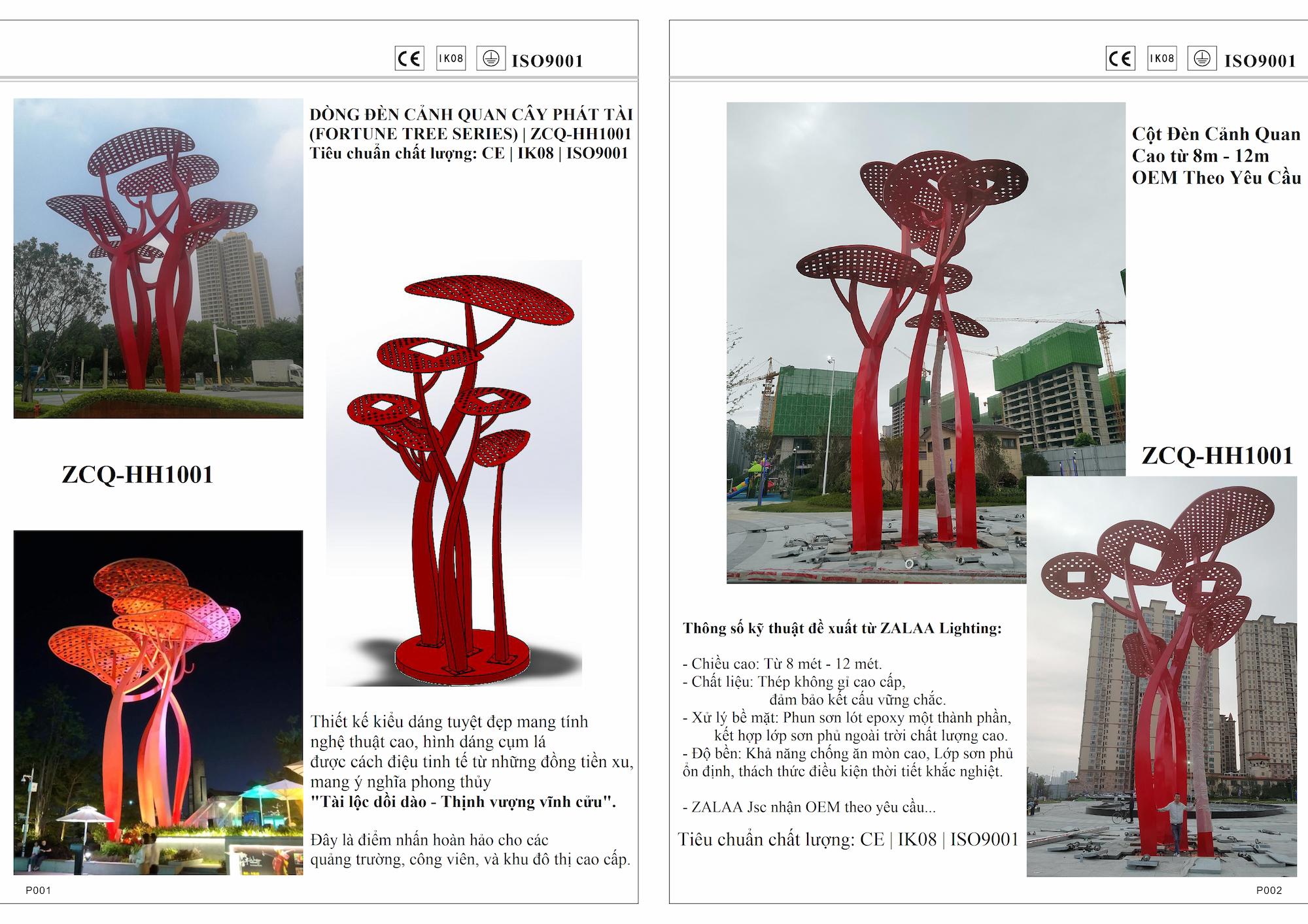 Trụ Cột Đèn Cảnh Quan Trung Tâm Quảng Trường cao 8m-12m ZCQ-HH1001 ZALAA Fortune Tree Series