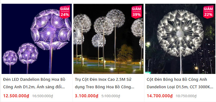 Trụ Cột Đèn Inox Cao 2.5M Sử dụng Treo Bông Hoa Bồ Công Anh Dandelion Ngoài Trời