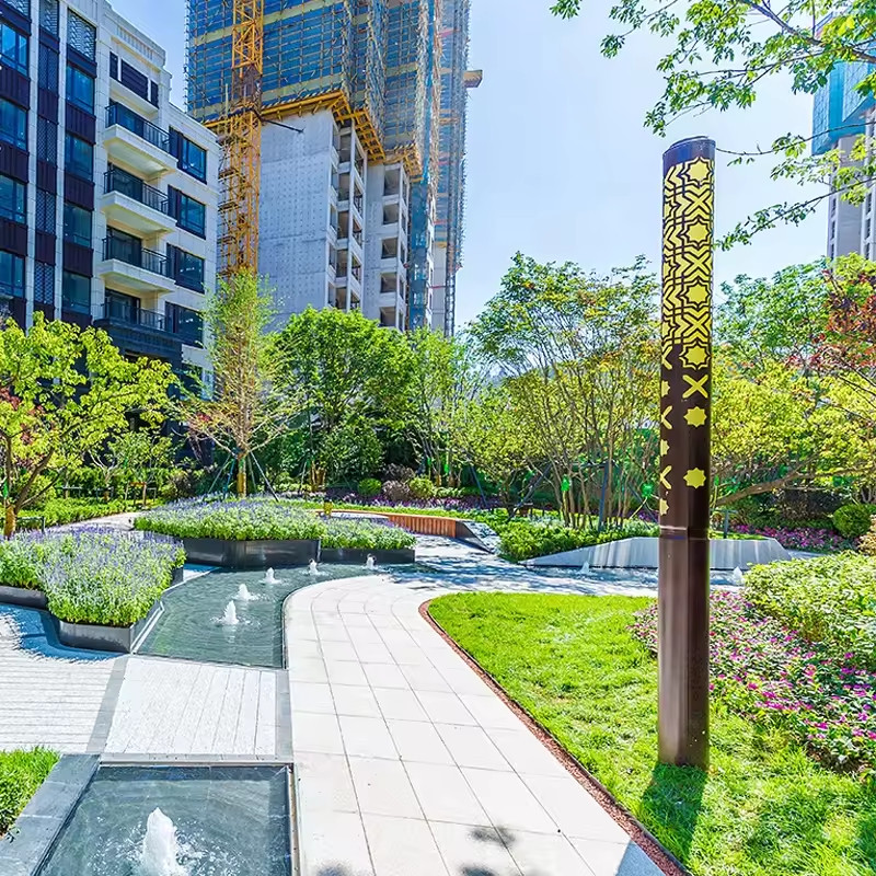 Trụ Cột Đèn LED Thanh Vuông Hoa Văn Cắt CNC Cổ Trang Chiếu sáng Cảnh quan Sân vườn, Công Viên - LED Art Lights