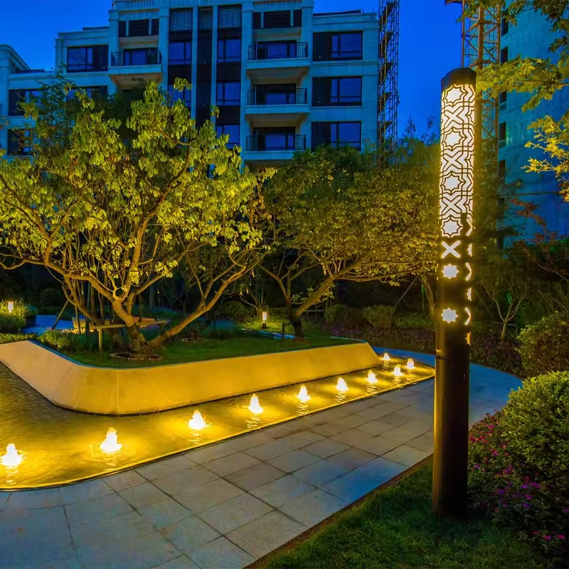 Trụ Cột Đèn LED Thanh Vuông Hoa Văn Cắt CNC Cổ Trang Chiếu sáng Cảnh quan Sân vườn, Công Viên - LED Art Lights