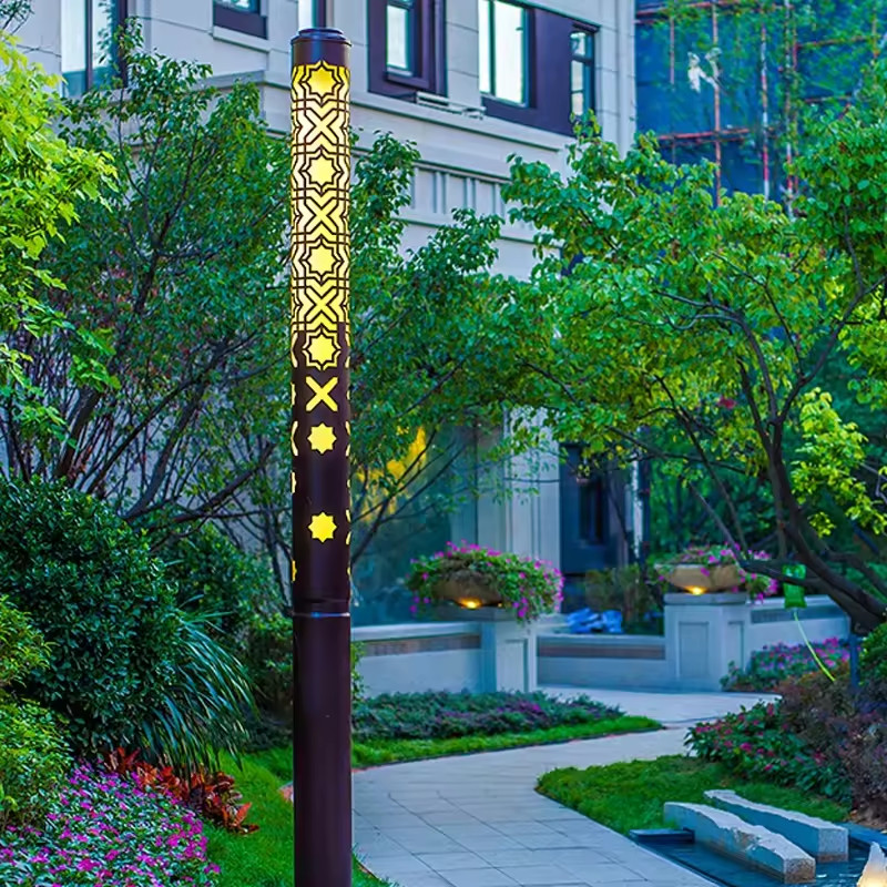 Trụ Cột Đèn LED Thanh Vuông Hoa Văn Cắt CNC Cổ Trang Chiếu sáng Cảnh quan Sân vườn, Công Viên - LED Art Lights