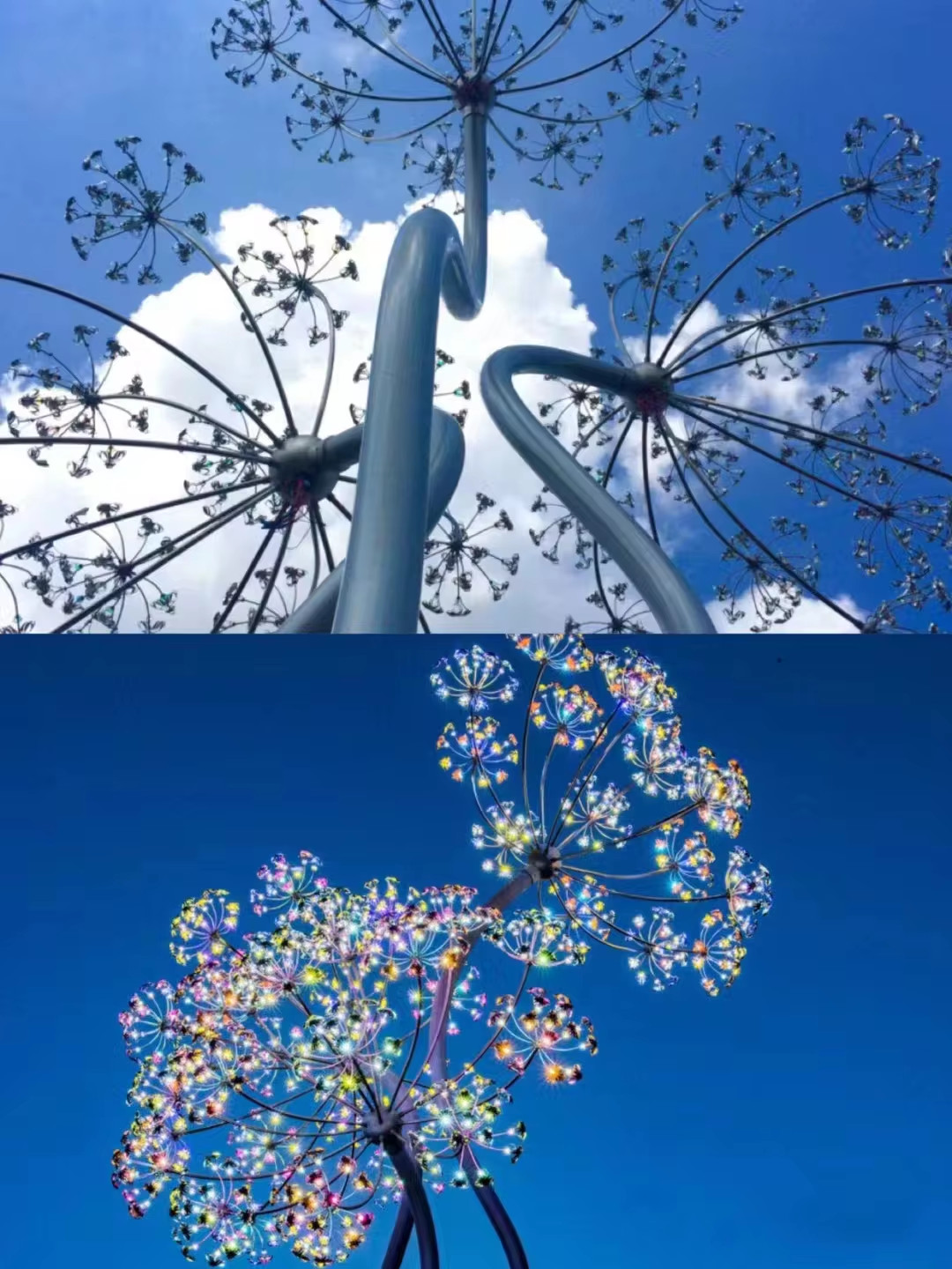 Trụ Cột và Đèn LED Kiểu dáng Chùm Hoa Pha Lê Ánh sáng RGB đổi màu đẹp lạ cho Công viên