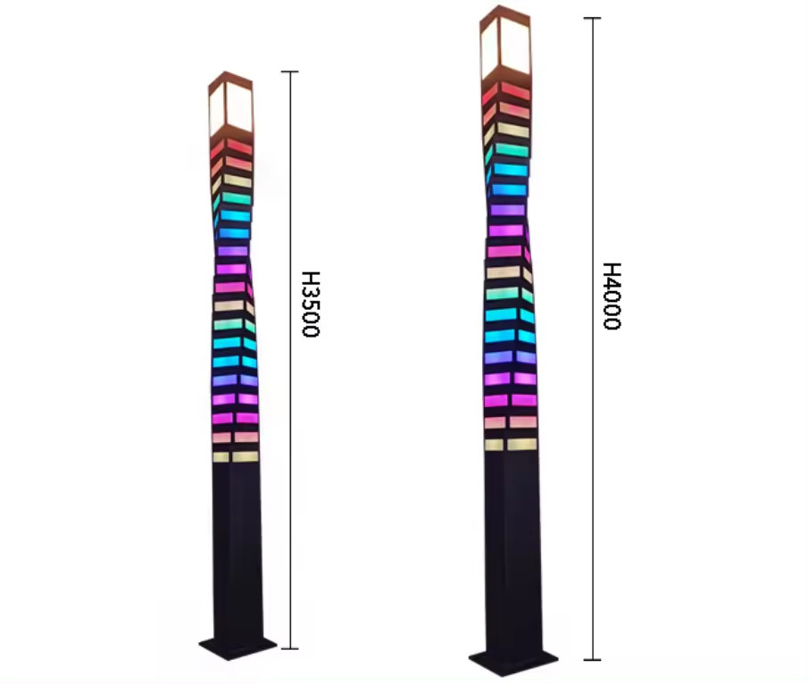 Trụ Đèn LED Thanh Nhiều Màu RGB Kiểu Vuông Xoắn Ốc trang trí cảnh quan vườn - LED Art Lights