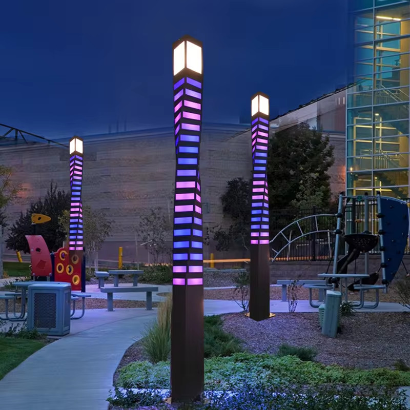 Trụ Đèn LED Thanh Nhiều Màu RGB Kiểu Vuông Xoắn Ốc trang trí cảnh quan vườn - LED Art Lights