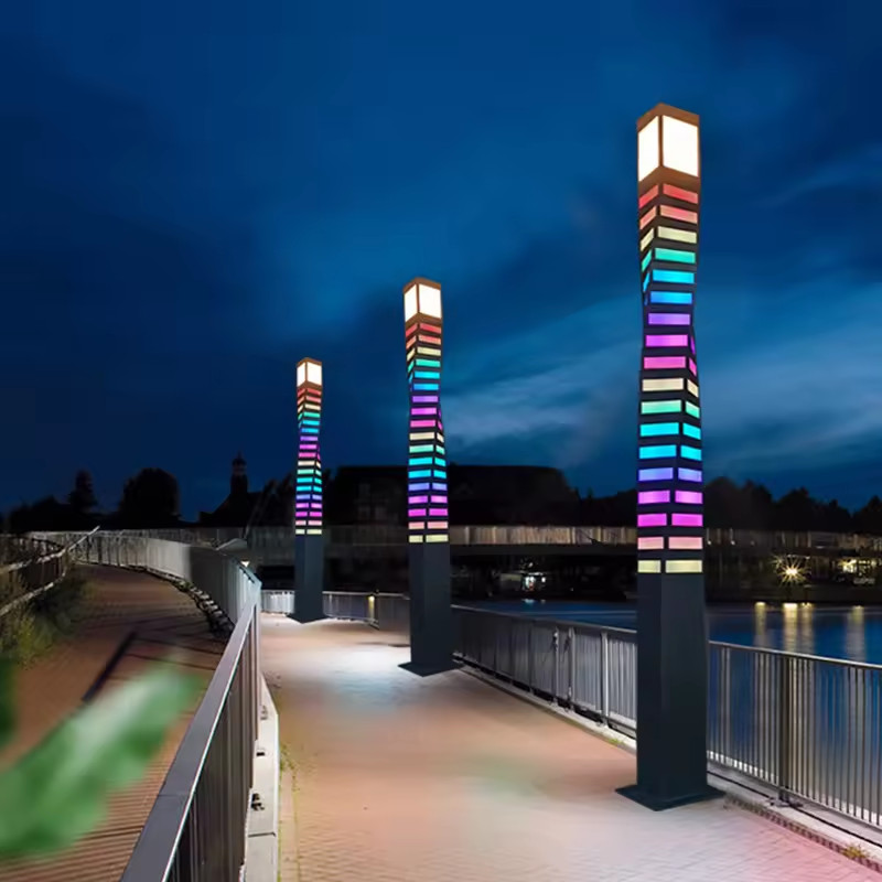 Trụ Đèn LED Thanh Nhiều Màu RGB Kiểu Vuông Xoắn Ốc trang trí cảnh quan vườn - LED Art Lights