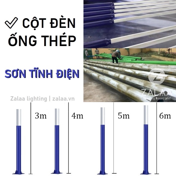 Cột Ống Thép / Trụ Sơn Tĩnh Điện cho Cột đèn từ 2m đến 6m