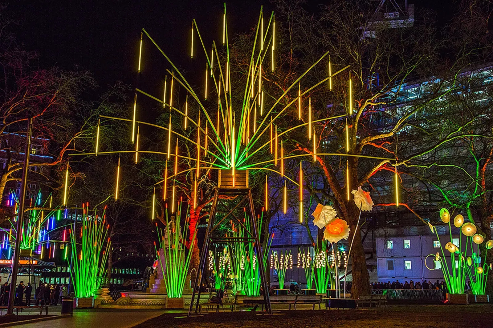 Trùm Cột Đèn Trang Trí Kiểu Khóm Tre Nhiều Màu Chiếu sáng Sân vườn, Khu đô thị mới