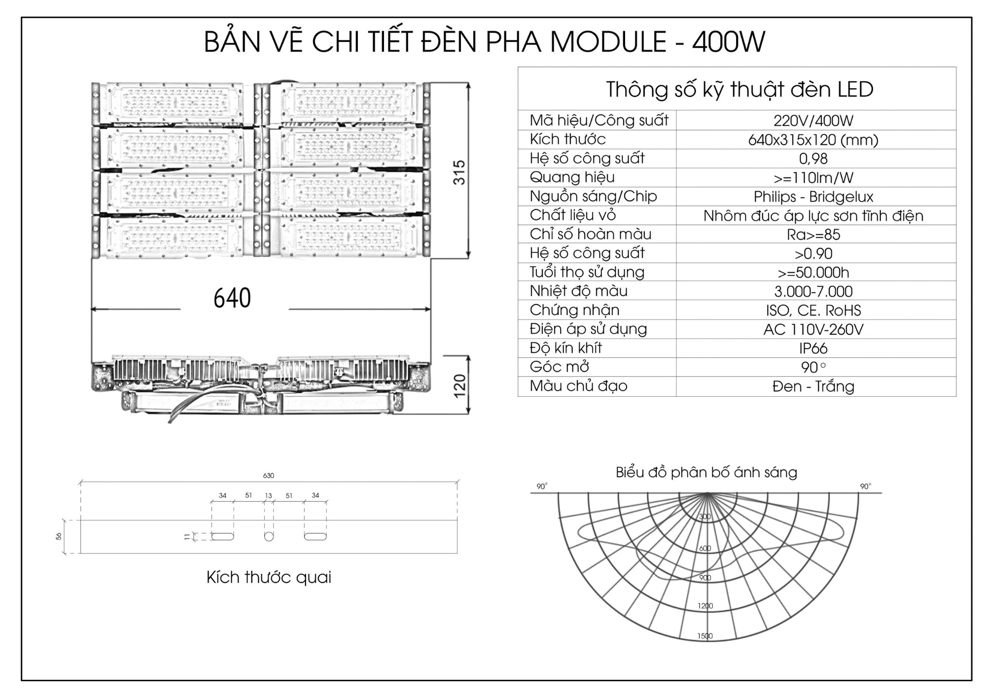 Đèn pha LED SMD chống chói lóa lắp đặt sân tennis công suất 400W - Hàng cao cấp