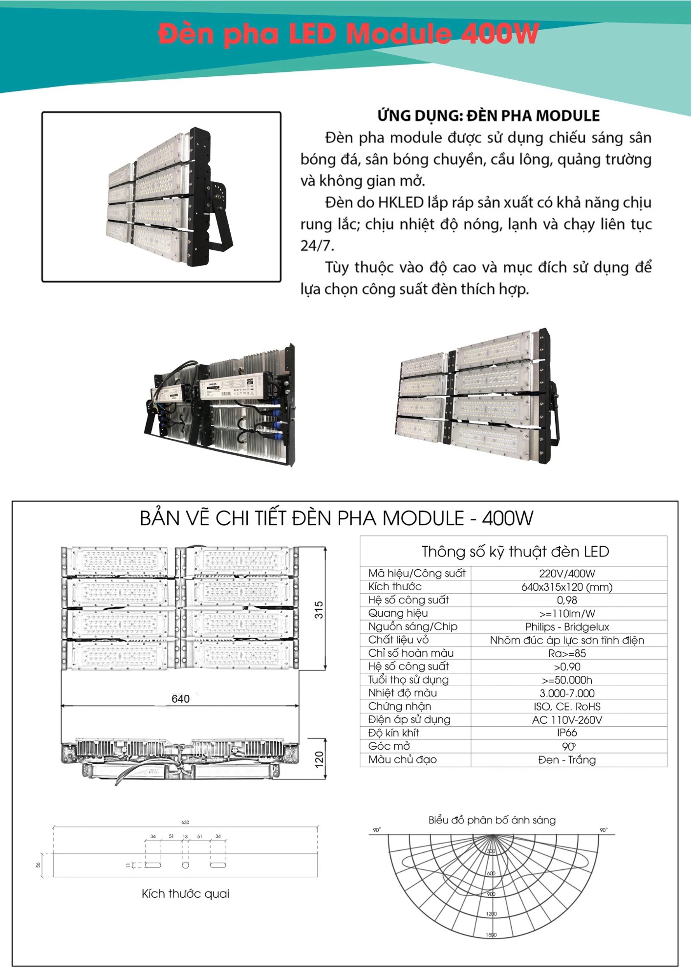Đèn pha LED SMD chống chói lóa lắp đặt sân tennis công suất 400W - Hàng cao cấp