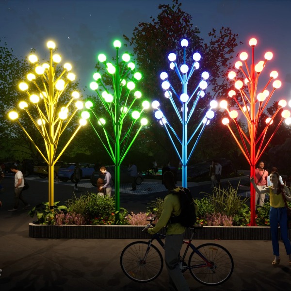 Đèn LED Cây Thông Cao 5M Với 21 Tay Đèn Quả Cầu D200