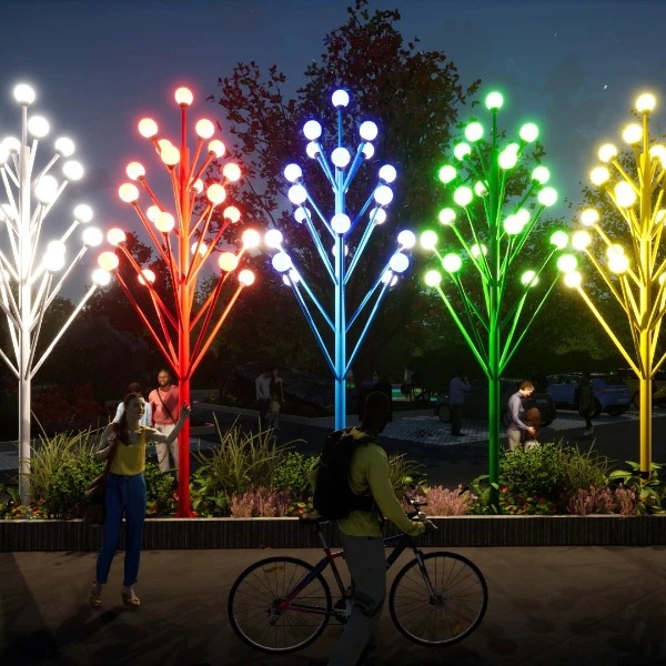 Đèn LED Cây Thông Cao 5M Với 21 Tay Đèn Quả Cầu D200