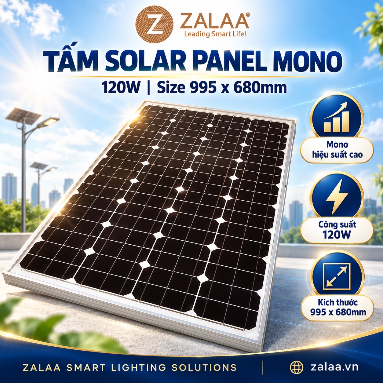 Tấm Solar Panel Mono 120W 995x680mm