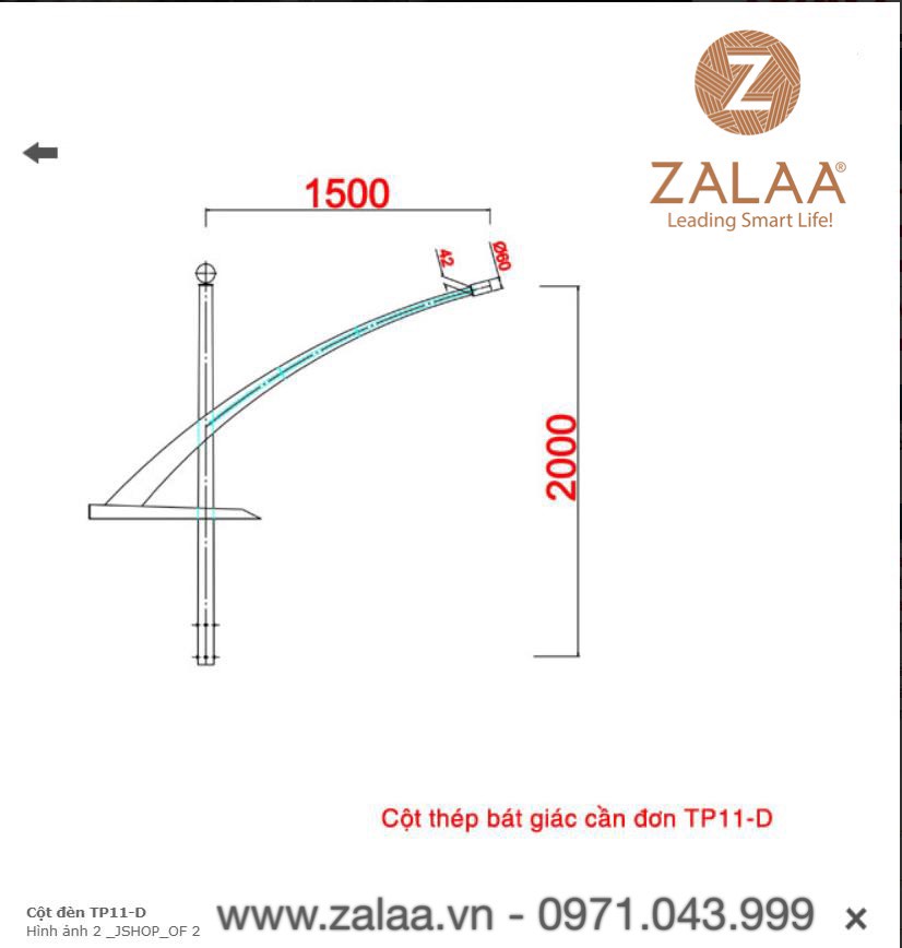 Cột Đèn thép mạ nhúng kẽm nóng mã số ZCD-TP-11D