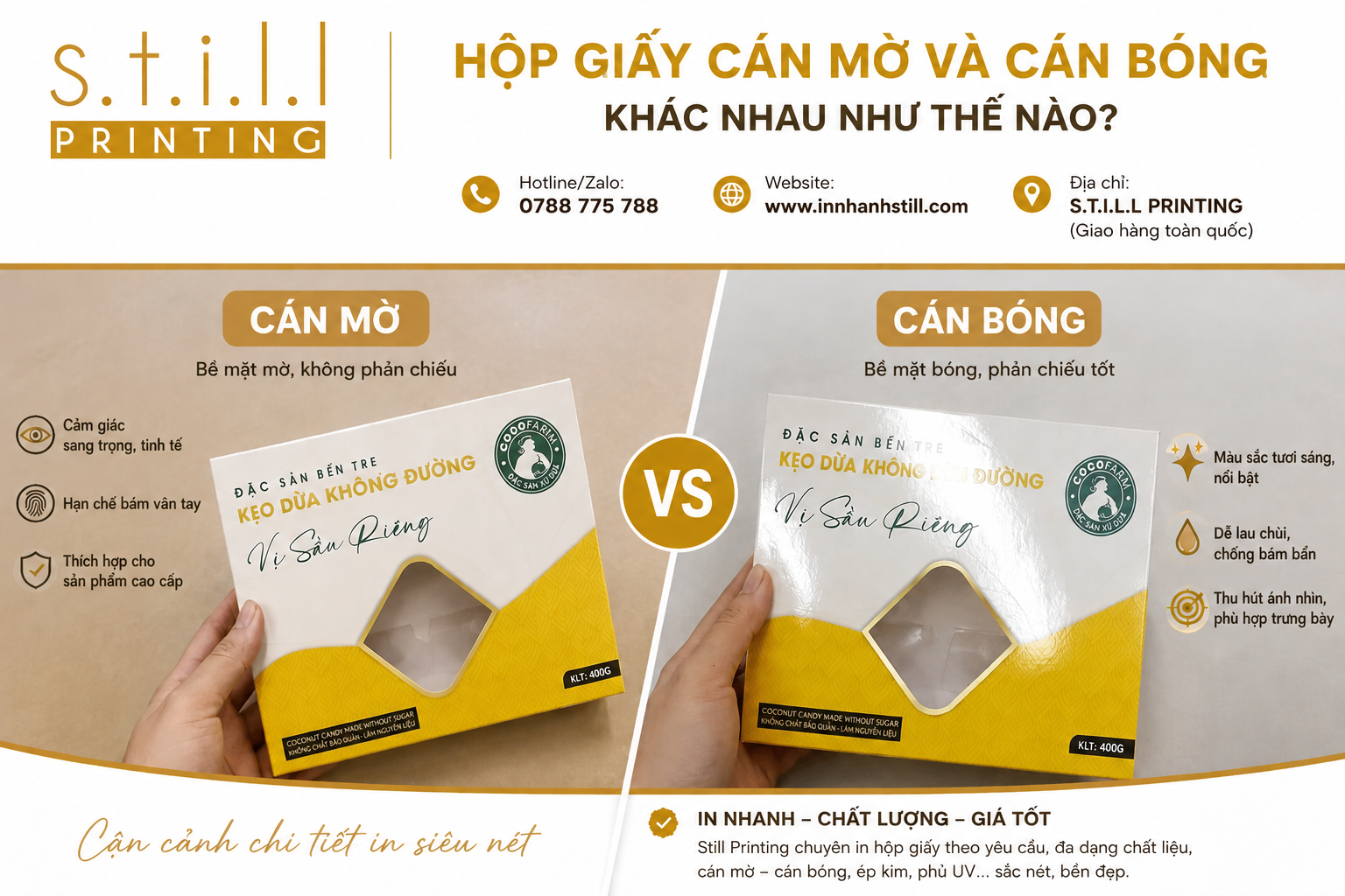 Hộp Giấy Cán Màng Mờ Và Cán Màng Bóng Khác Nhau Như Thế Nào?