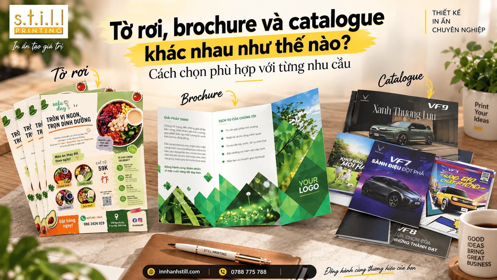 Tờ rơi, brochure và catalogue khác nhau như thế nào? Cách chọn phù hợp với từng nhu cầu