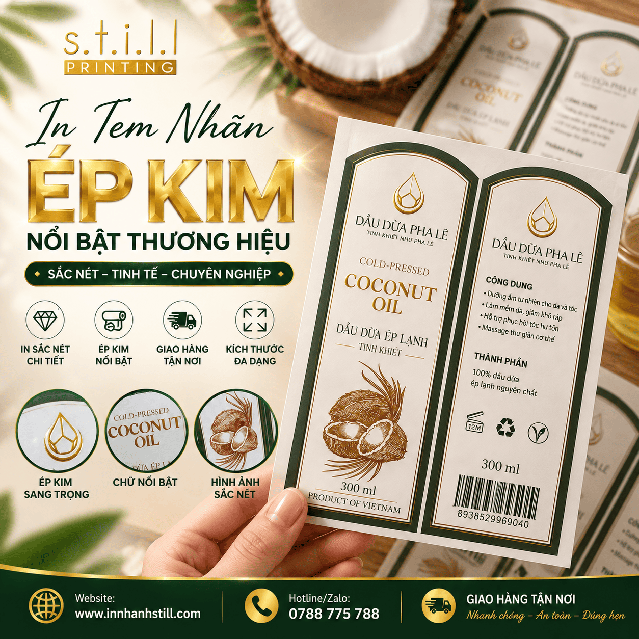 In tem decal trong ép kim Dầu Dừa Pha Lê