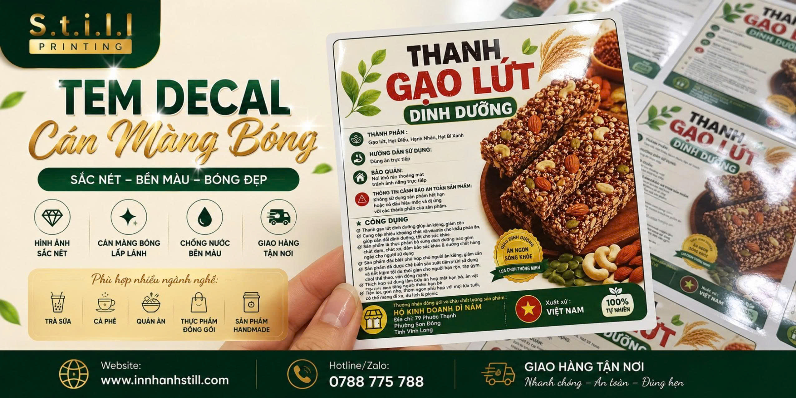 In Tem Decal Hình Vuông 5x5cm Cán Màng Bóng tại Bến Tre