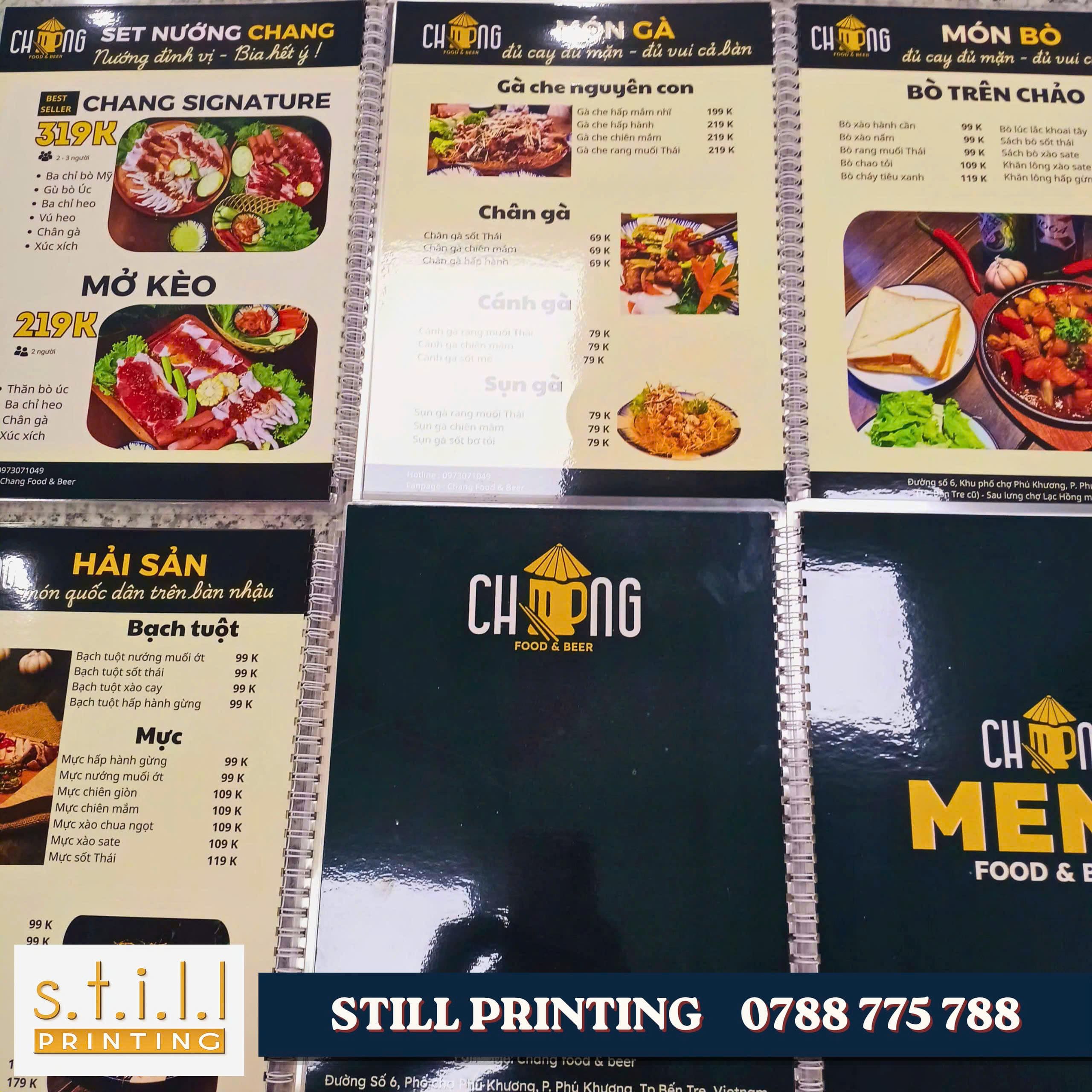 In menu dạng quyển đóng lò xo ép nhựa tại Bến Tre