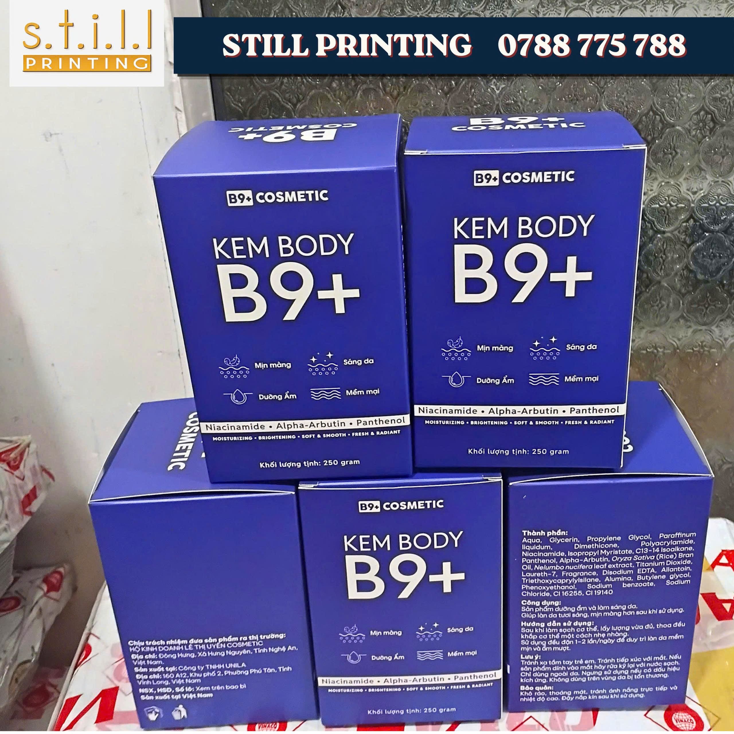 Mẫu hộp giấy mỹ phẩm kích thước 8,8 × 8,8 × 13,5 cm tại Still Printing.