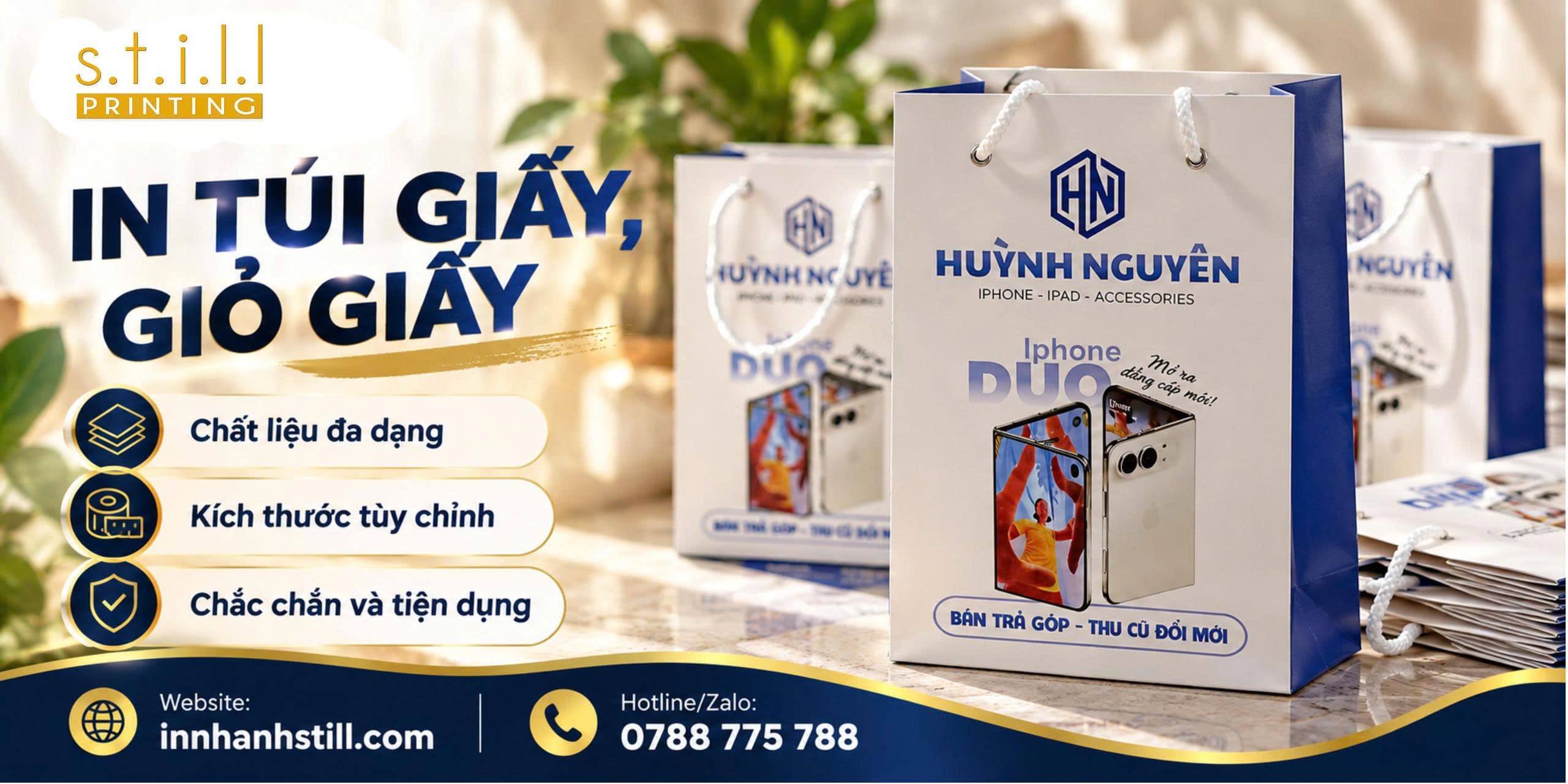 Mẫu túi giấy kích thước 20 × 30 × 10 cm tại xưởng Still Printing