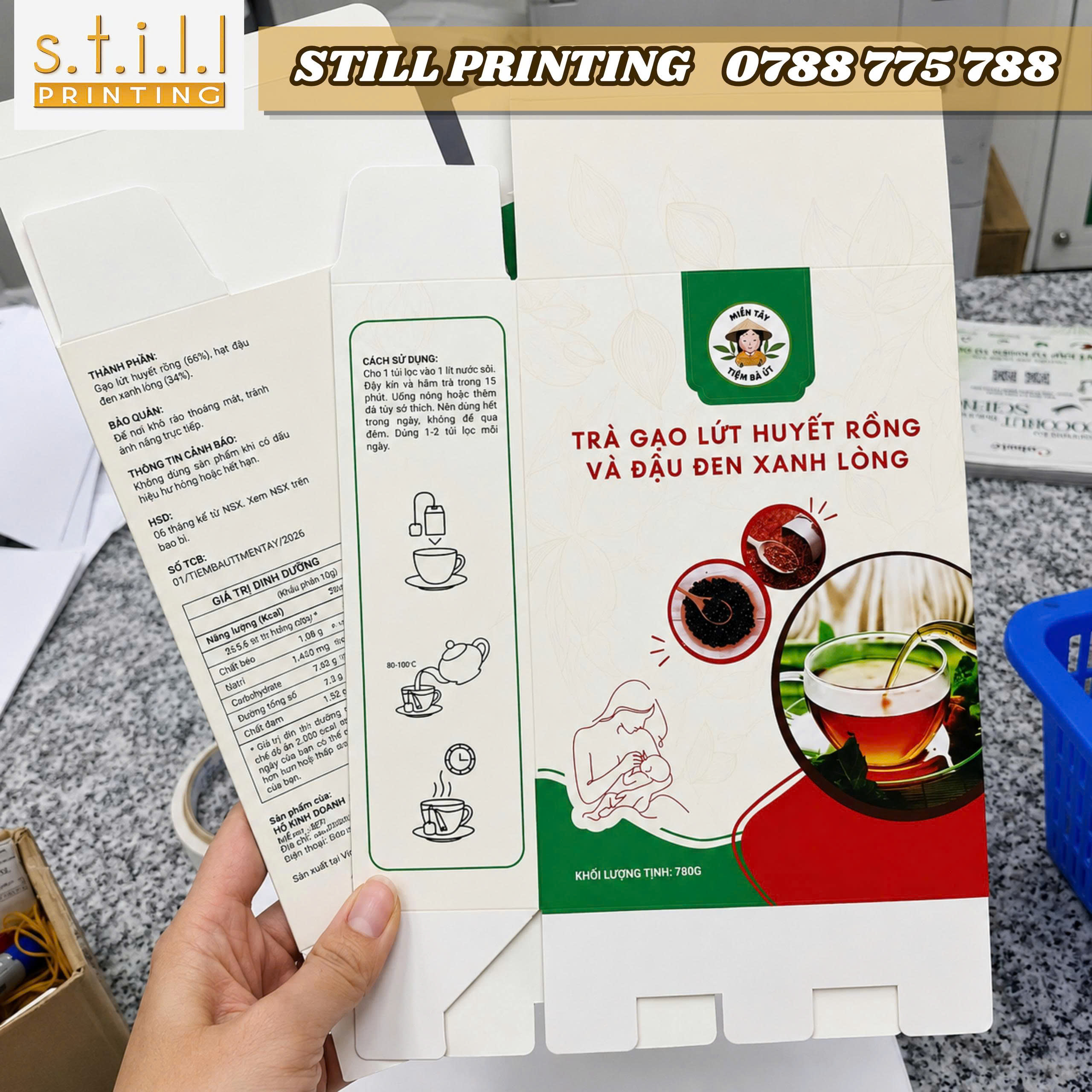 In bao bì hộp giấy cán màng mờ số lượng ít tại Still Printing Bến Tre