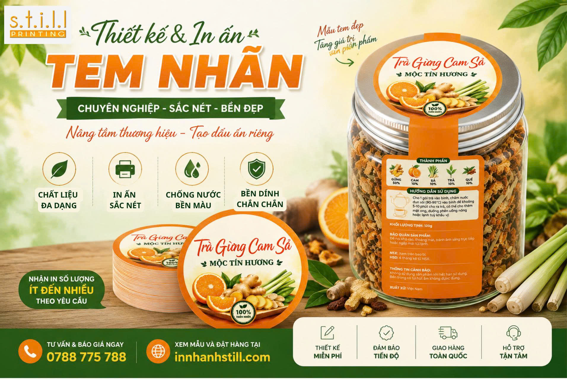 In tem chữ T liền nắp, cán màng bóng cho hũ tròn tại Bến Tre