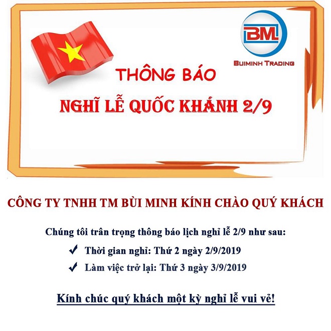 THÔNG BÁO LỊCH NGHỈ LỄ QUỐC KHÁNH 2/9/2019