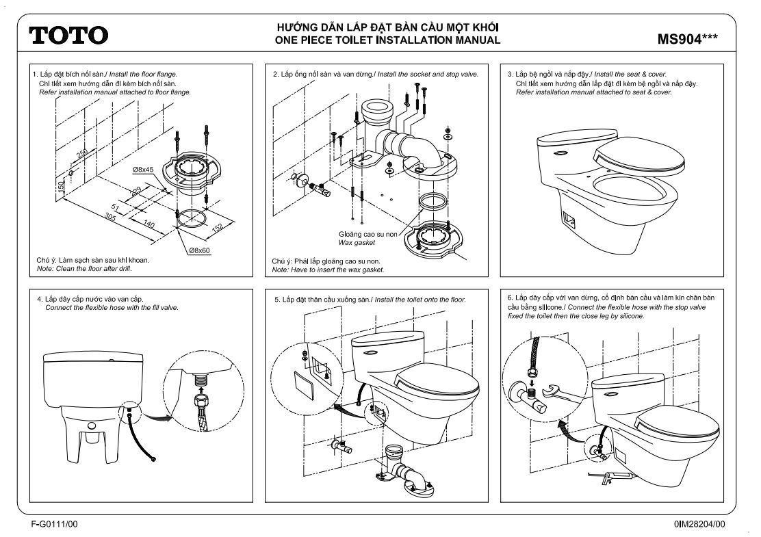 Cách lắp đặt bàn cầu ToTo MS904E2