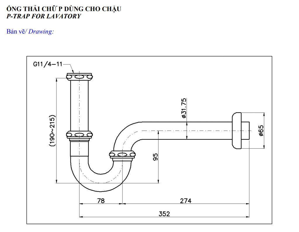 Ống xả nước chữ P ToTo TVLF404 (THX1A-6N) - Bảng giá TOTO mới nhất