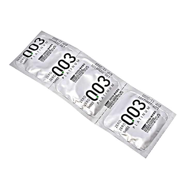 Bao Cao Su Okamoto 0.03 Platinum siêu mỏng mát lạnh hộp 3 cái