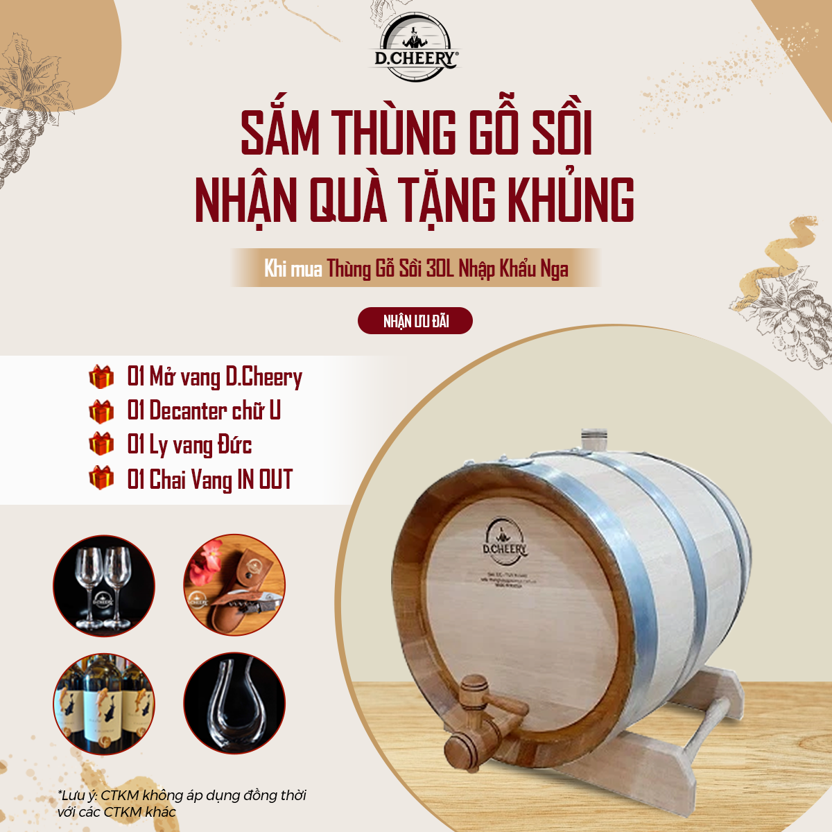 SẮM THÙNG GỖ SỒI 30L - NHẬN NGAY QUÀ KHỦNG